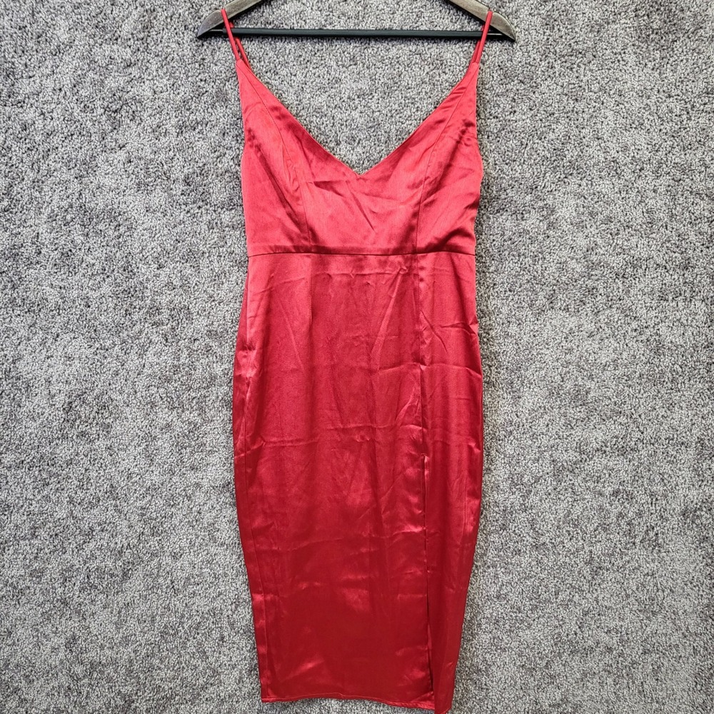 Hello Molly Roll The Red Carpet Midi Dress Women Small Red Satin Slit